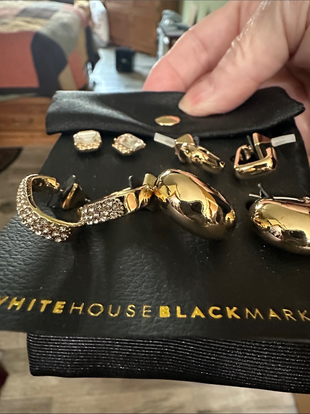 White House Black Market Gold-Tone Mixed Earring Set with dust bag - Picture 4 of 5